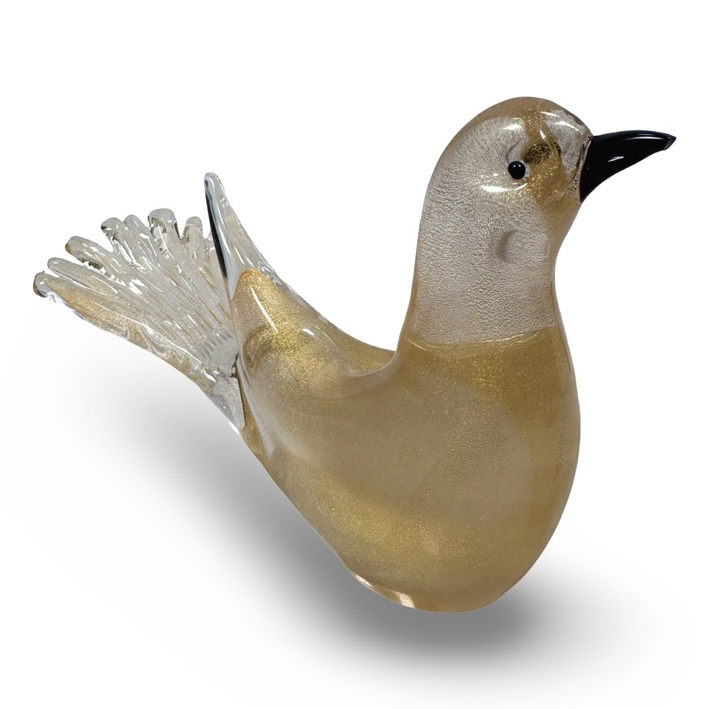 Murano Formia Art Glass Bird Figurine Clear with Gold Fleck Italian Glass